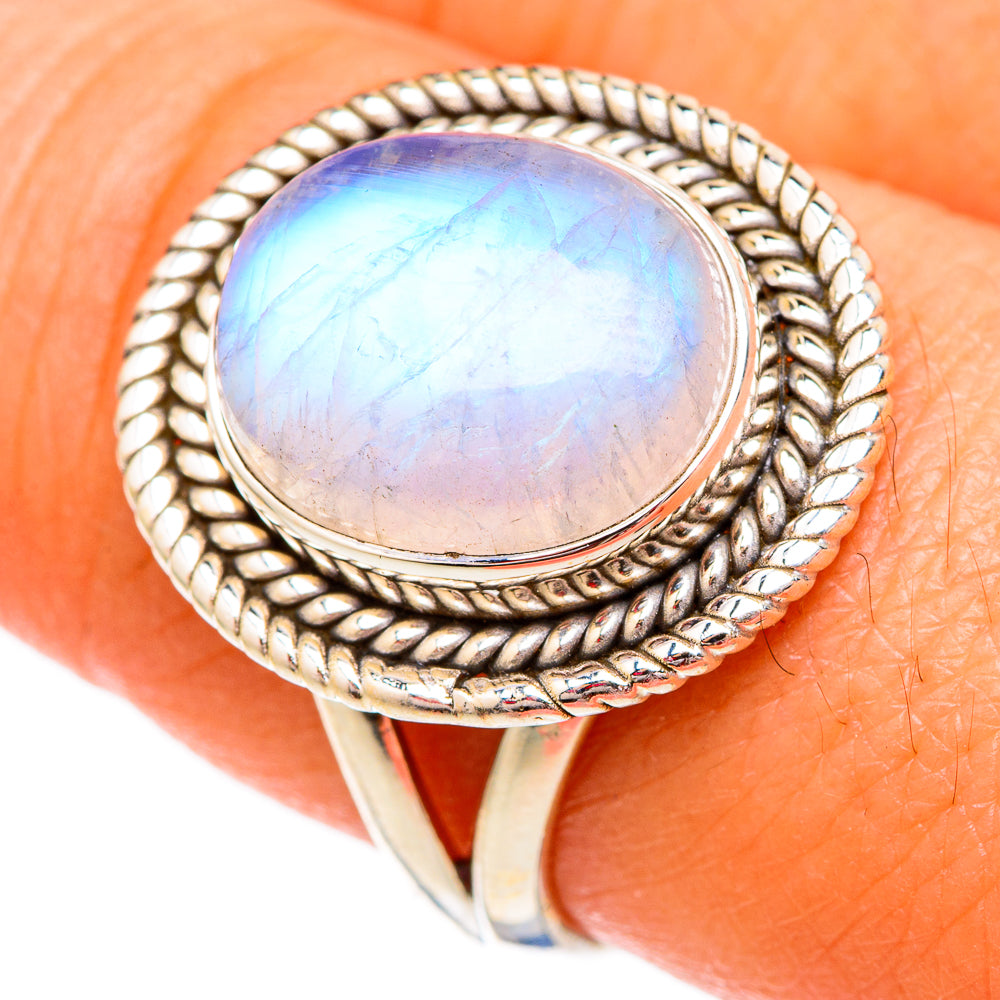 Rainbow Moonstone Rings handcrafted by Anasilvercos - RING102515