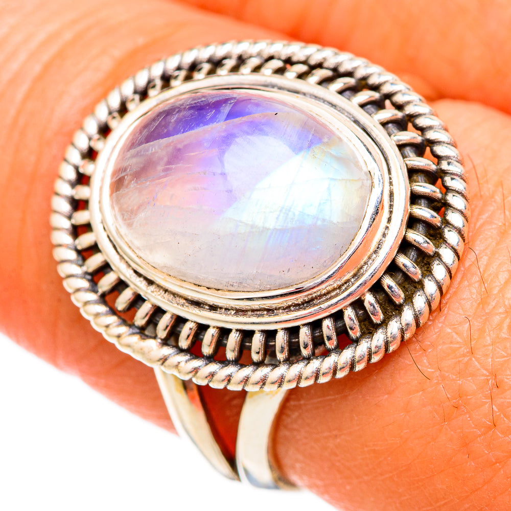 Rainbow Moonstone Rings handcrafted by Anasilvercos - RING102523