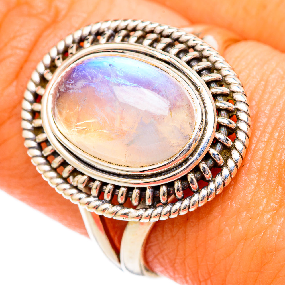 Rainbow Moonstone Rings handcrafted by Anasilvercos - RING102652