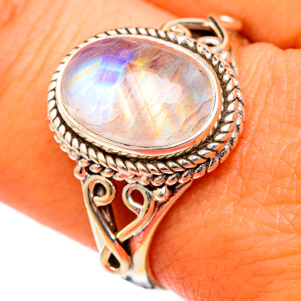 Rainbow Moonstone Rings handcrafted by Anasilvercos - RING102681
