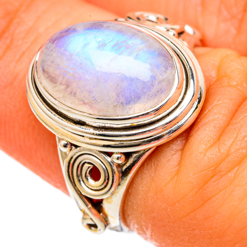 Rainbow Moonstone Rings handcrafted by Anasilvercos - RING102695