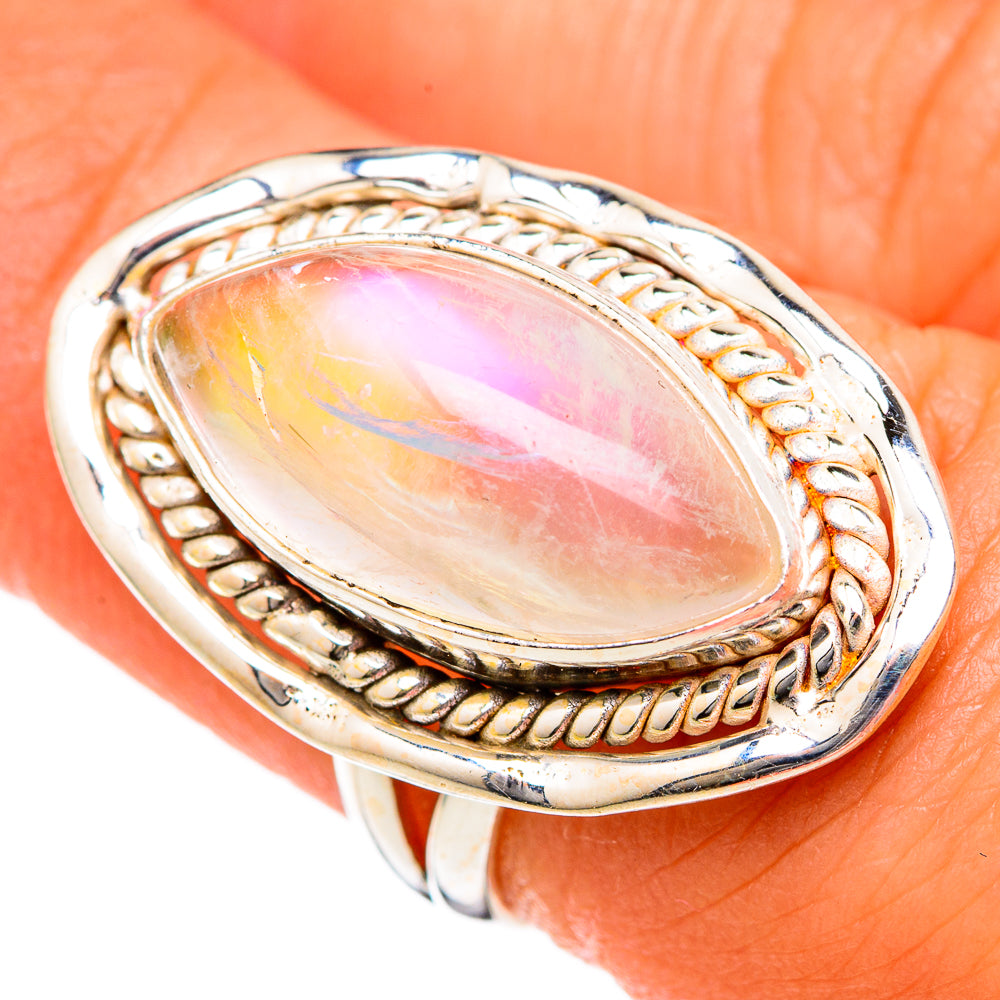 Rainbow Moonstone Rings handcrafted by Anasilvercos - RING102715
