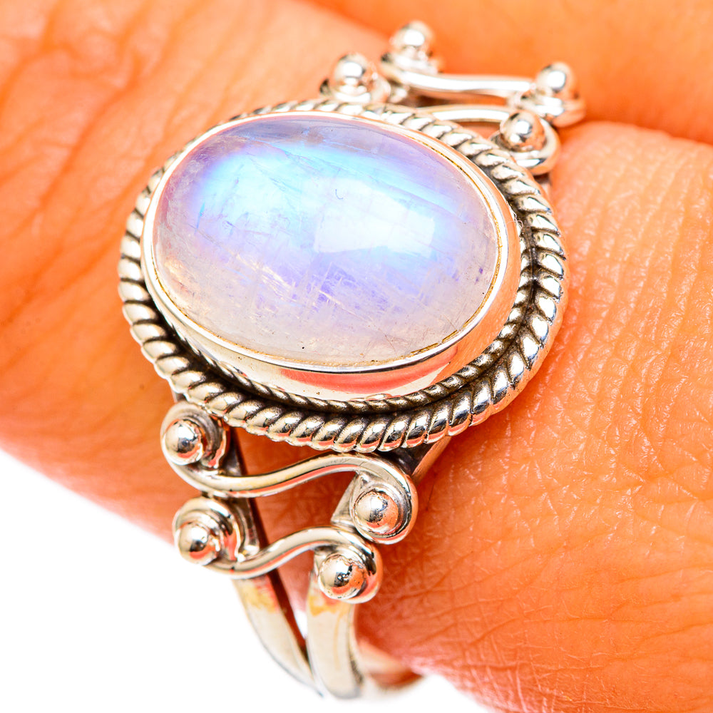 Rainbow Moonstone Rings handcrafted by Anasilvercos - RING103215