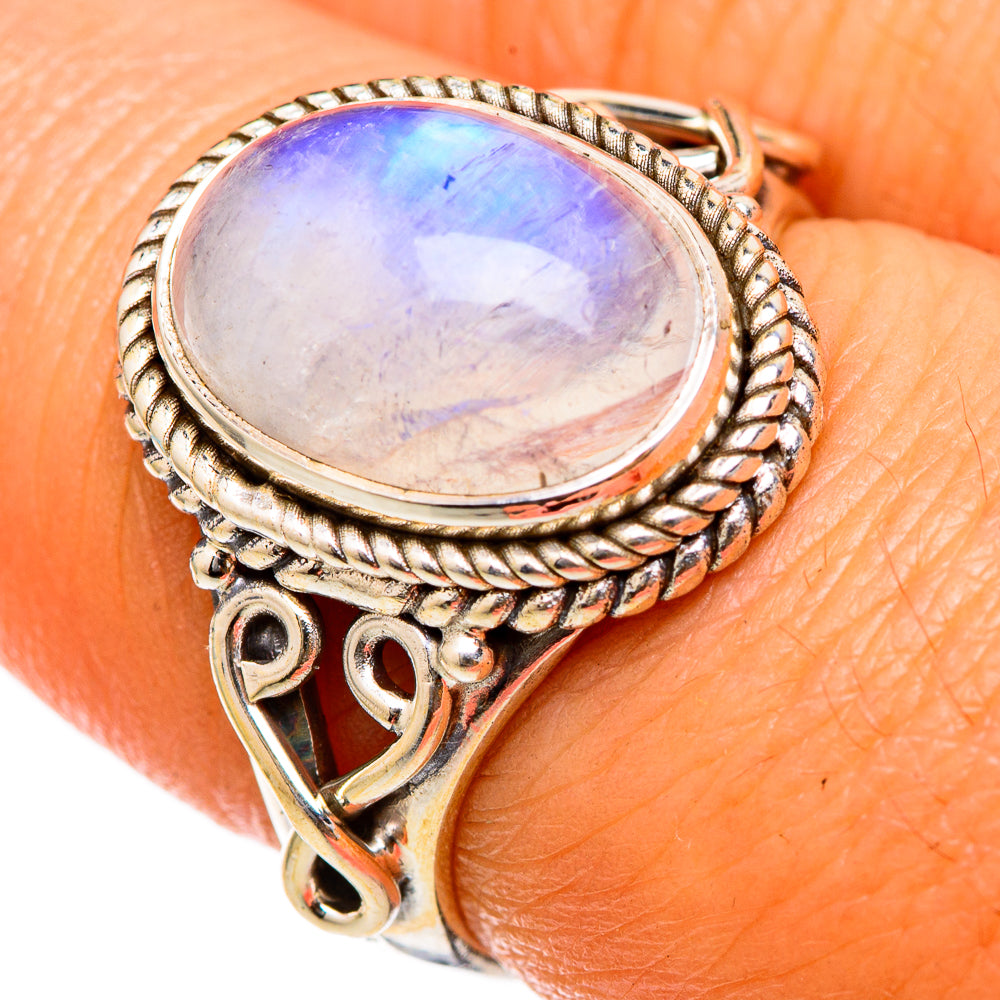 Rainbow Moonstone Rings handcrafted by Anasilvercos - RING103237