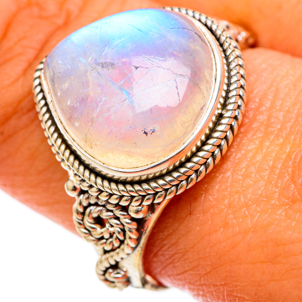 Rainbow Moonstone Rings handcrafted by Anasilvercos - RING103261