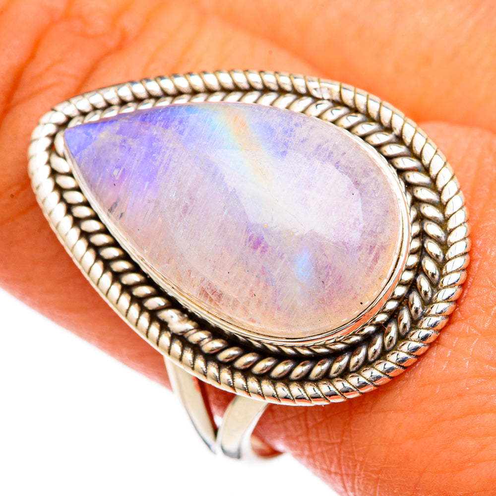 Rainbow Moonstone Rings handcrafted by Anasilvercos - RING103320