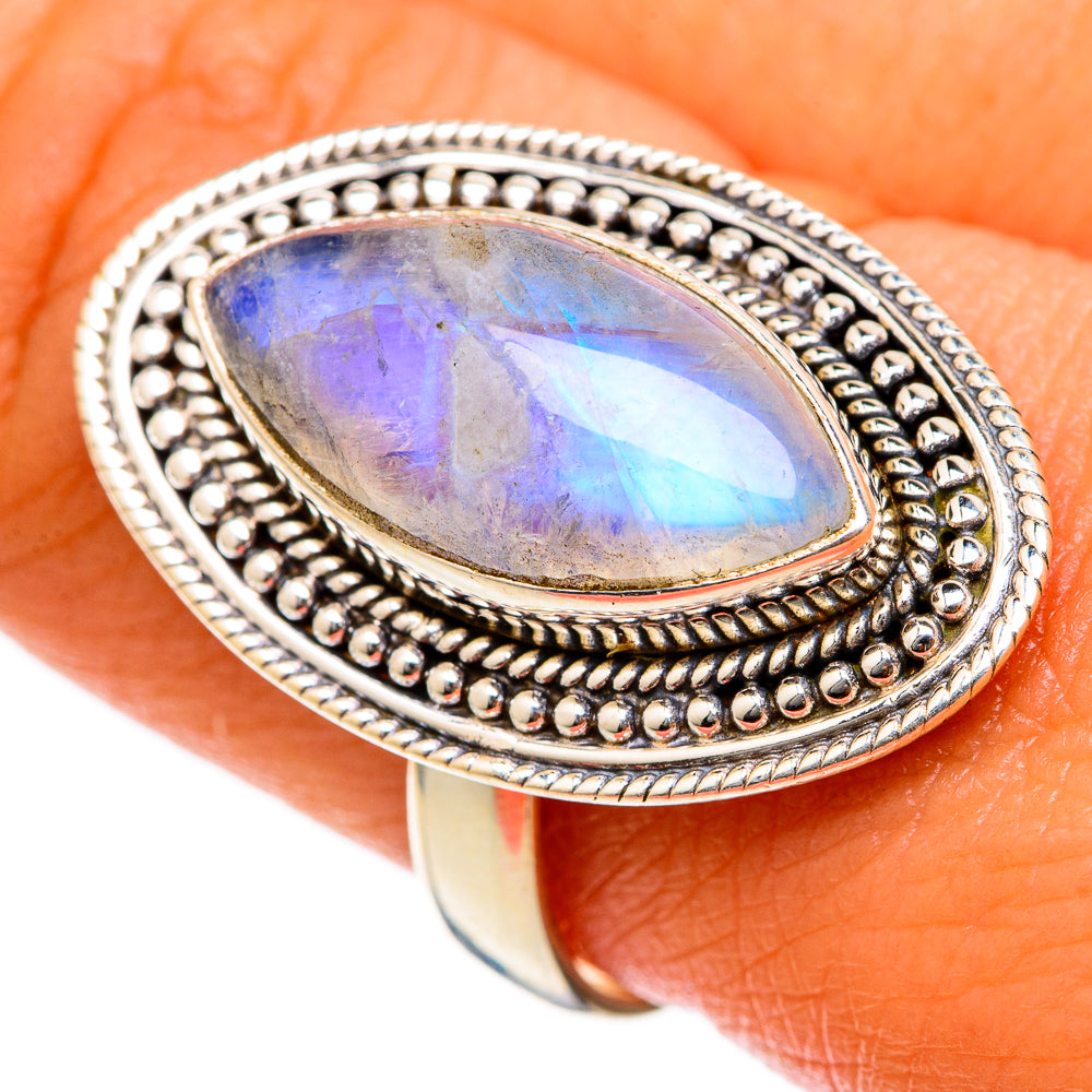 Rainbow Moonstone Rings handcrafted by Anasilvercos - RING103322