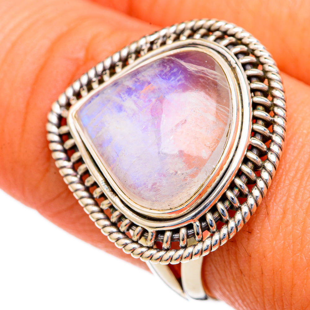Rainbow Moonstone Rings handcrafted by Anasilvercos - RING103505