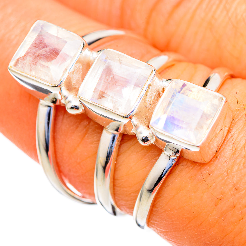 Rainbow Moonstone Rings handcrafted by Anasilvercos - RING103562