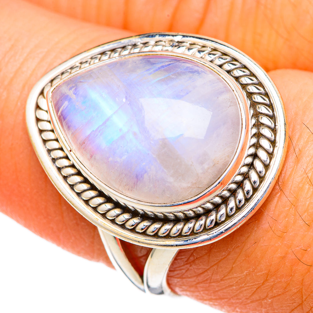 Rainbow Moonstone Rings handcrafted by Anasilvercos - RING103590