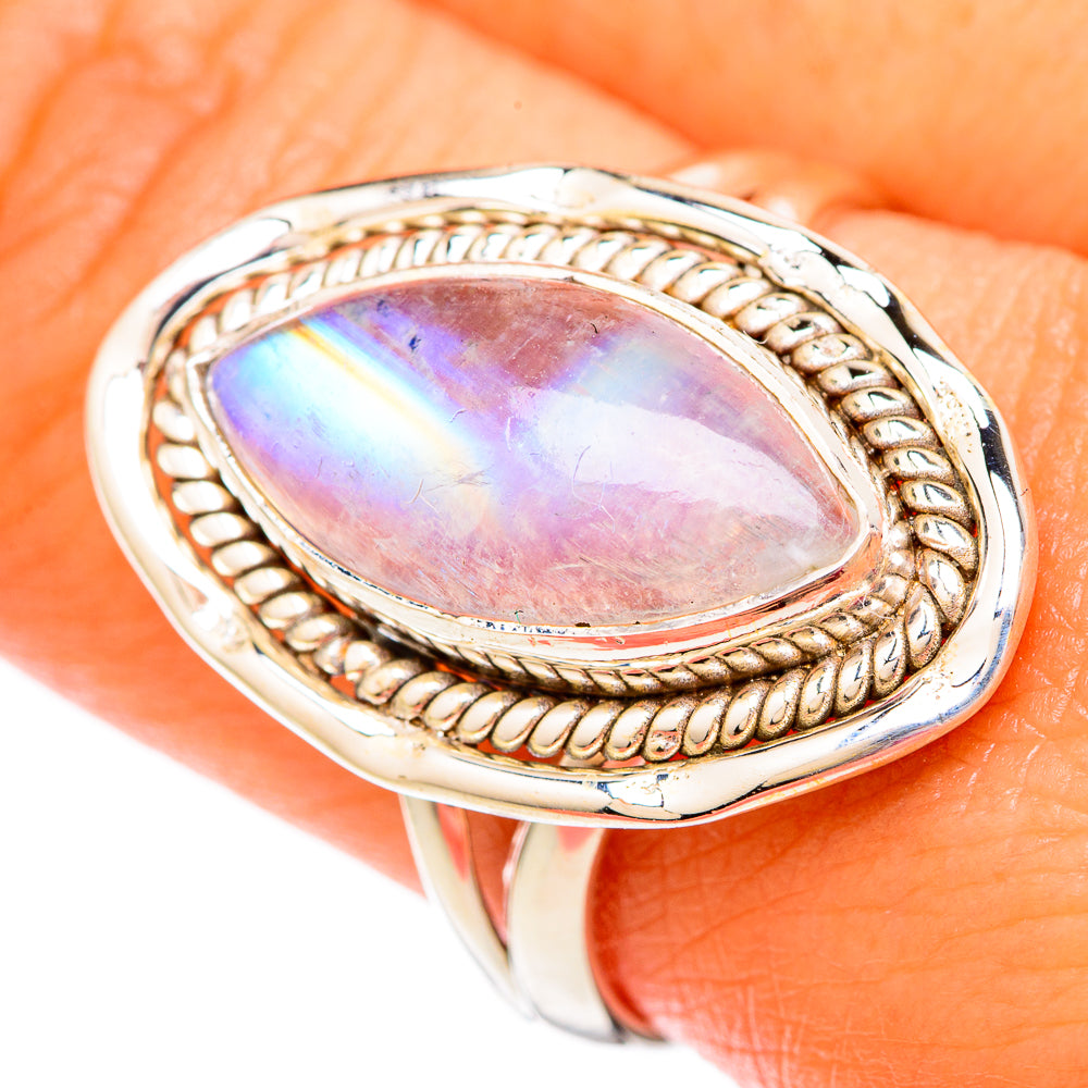 Rainbow Moonstone Rings handcrafted by Anasilvercos - RING103811