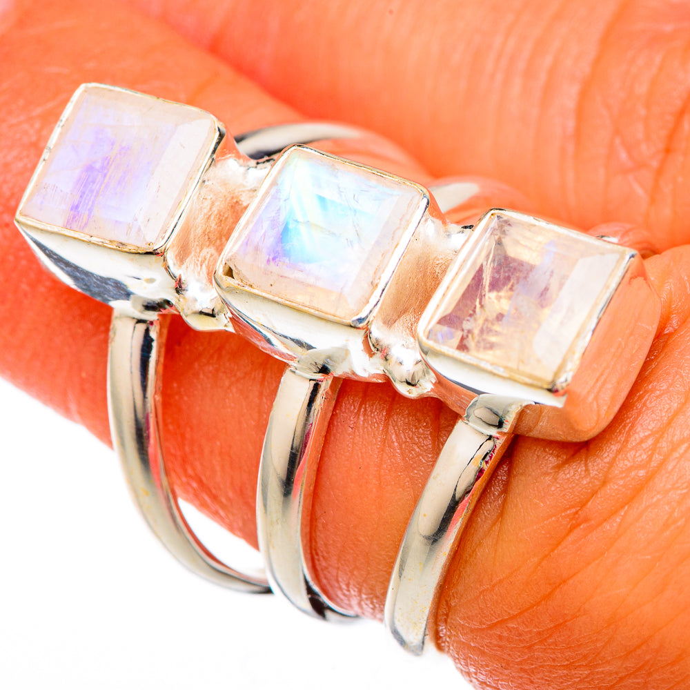 Rainbow Moosntone Rings handcrafted by Anasilvercos - RING103812