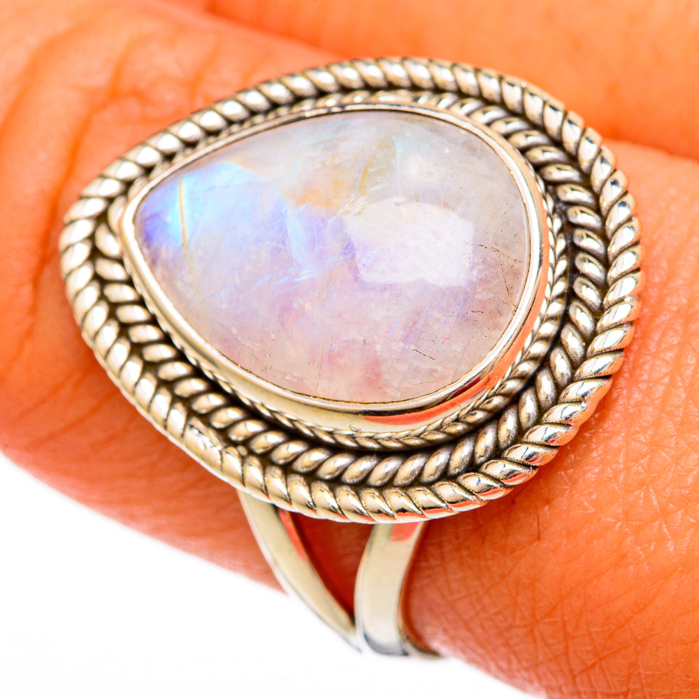 Rainbow Moonstone Rings handcrafted by Anasilvercos - RING103814