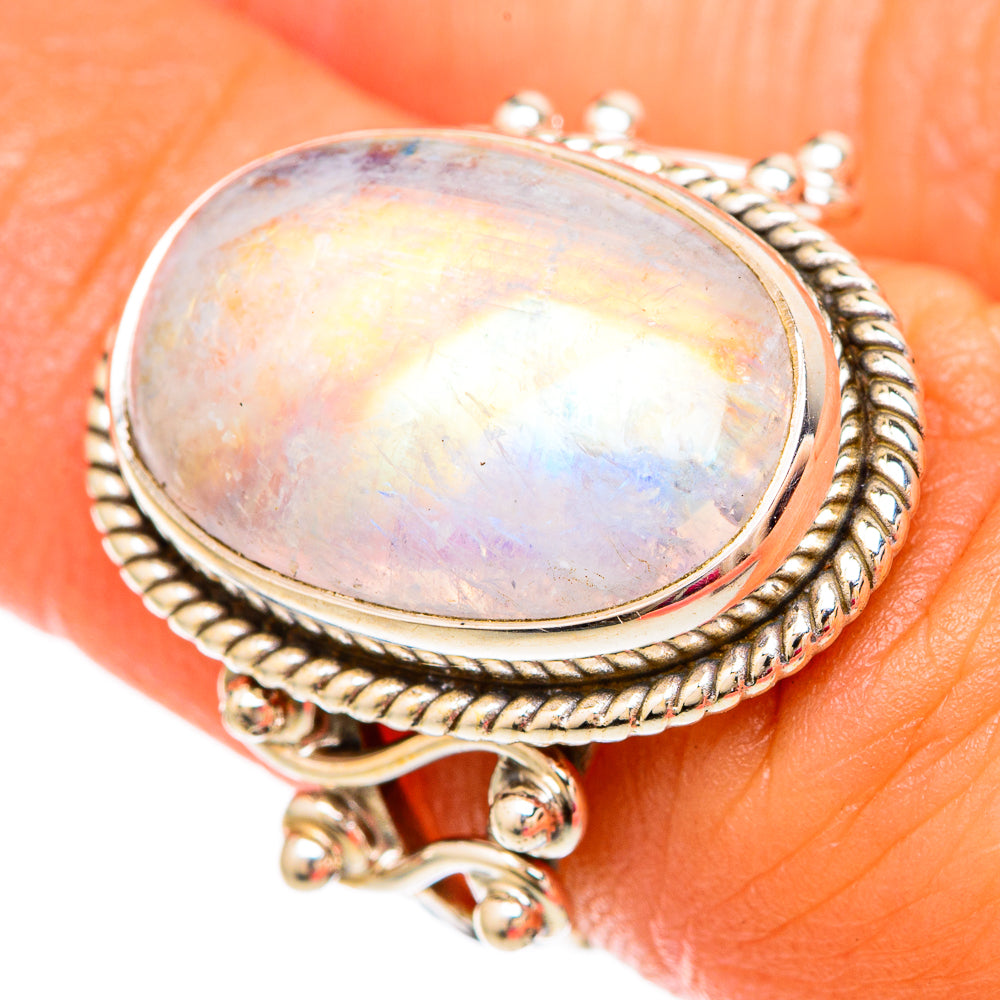 Rainbow Moonstone Rings handcrafted by Anasilvercos - RING103827