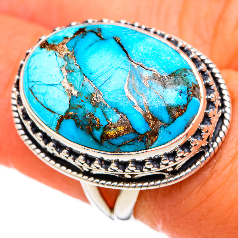 Blue Copper Composite Turquoise Rings handcrafted by Anasilvercos - RING104116