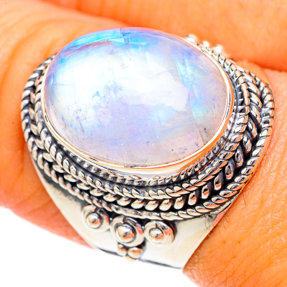 Rainbow Moonstone Rings handcrafted by Anasilvercos - RING104135