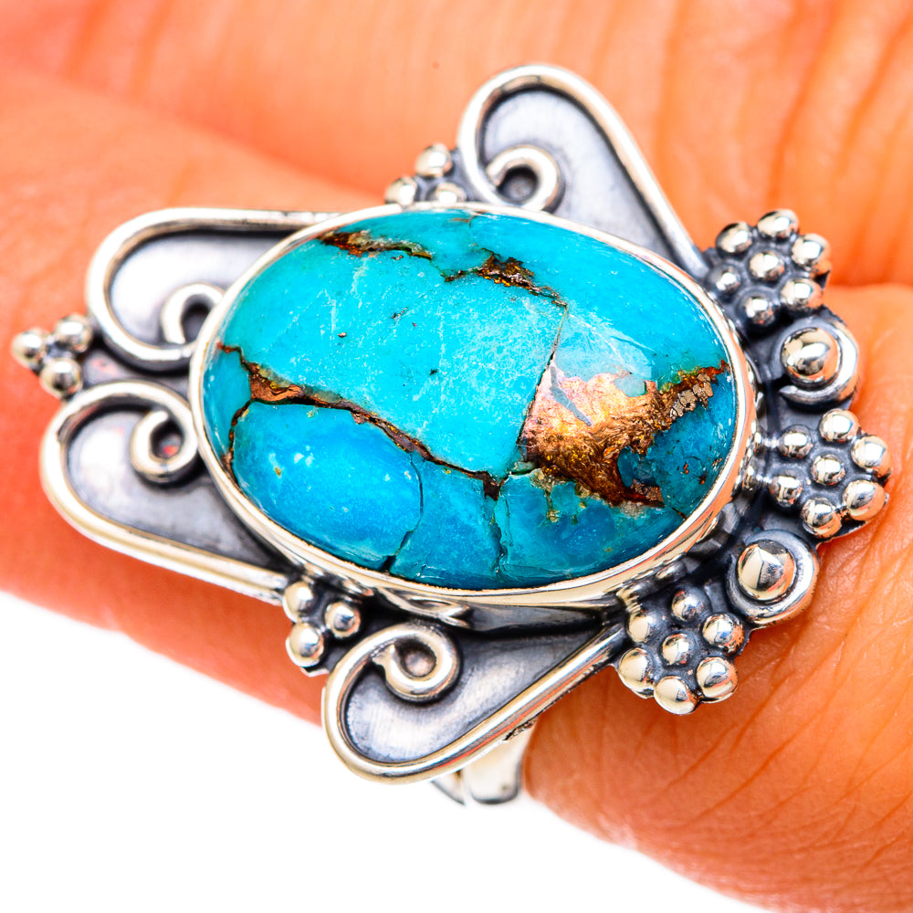 Blue Copper Composite Turquoise Rings handcrafted by Anasilvercos - RING104189