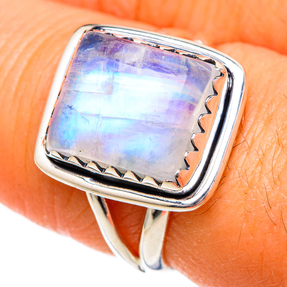 Rainbow Moonstone Rings handcrafted by Anasilvercos - RING104205