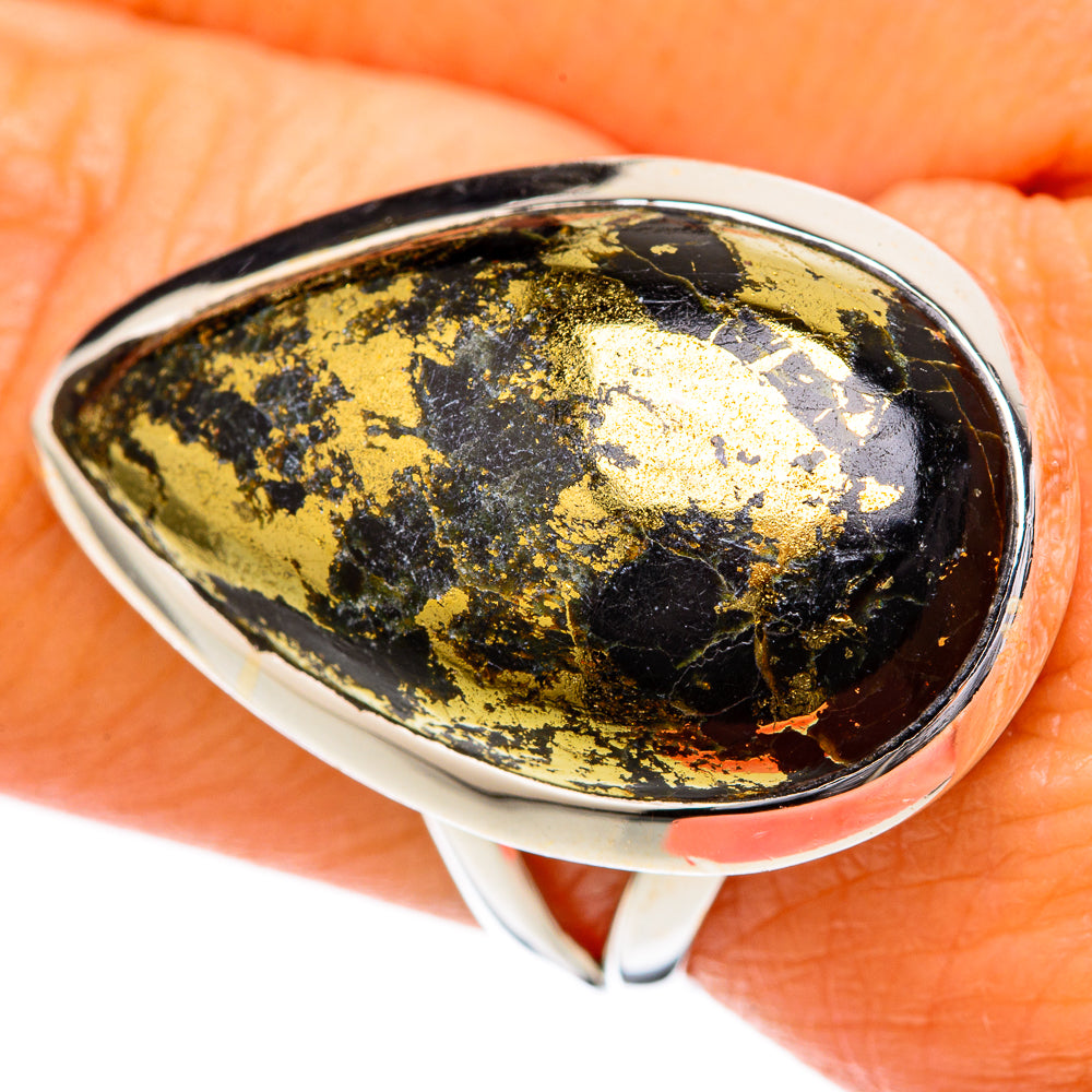 Pyrite In Black Onyx Rings handcrafted by Anasilvercos - RING104278