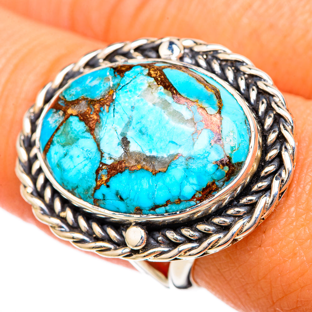 Blue Copper Composite Turquoise Rings handcrafted by Anasilvercos - RING104379