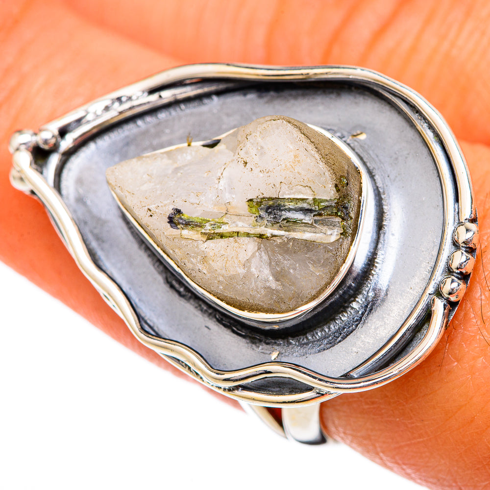 Green Tourmaline In Quartz Rings handcrafted by Anasilvercos - RING104412