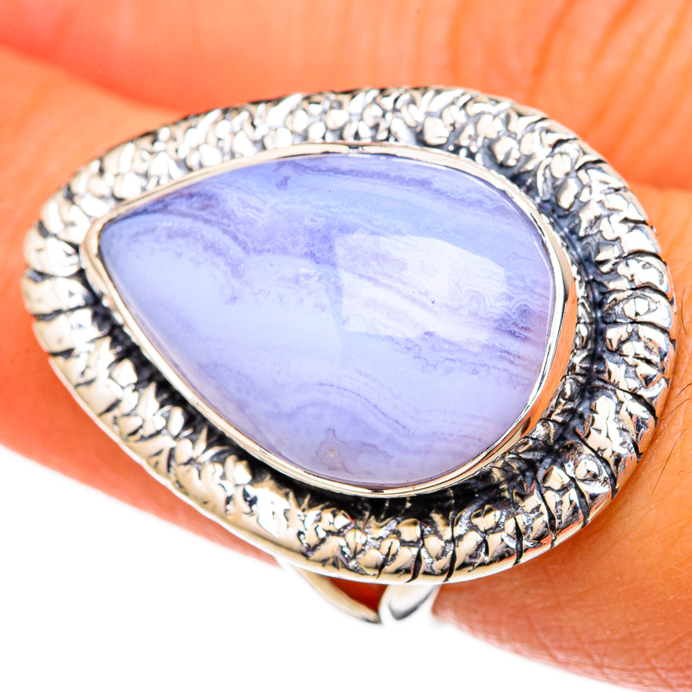 Blue Lace Agate Rings handcrafted by Anasilvercos - RING104413