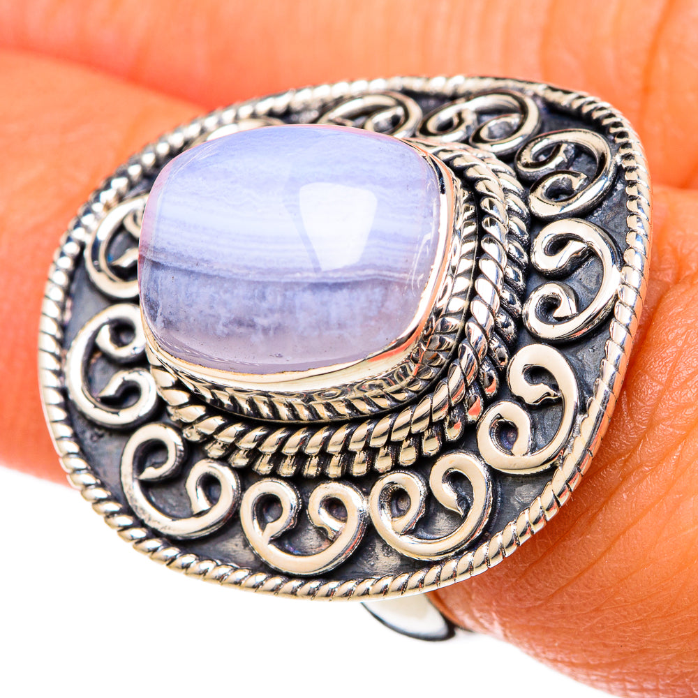 Blue Lace Agate Rings handcrafted by Anasilvercos - RING104481