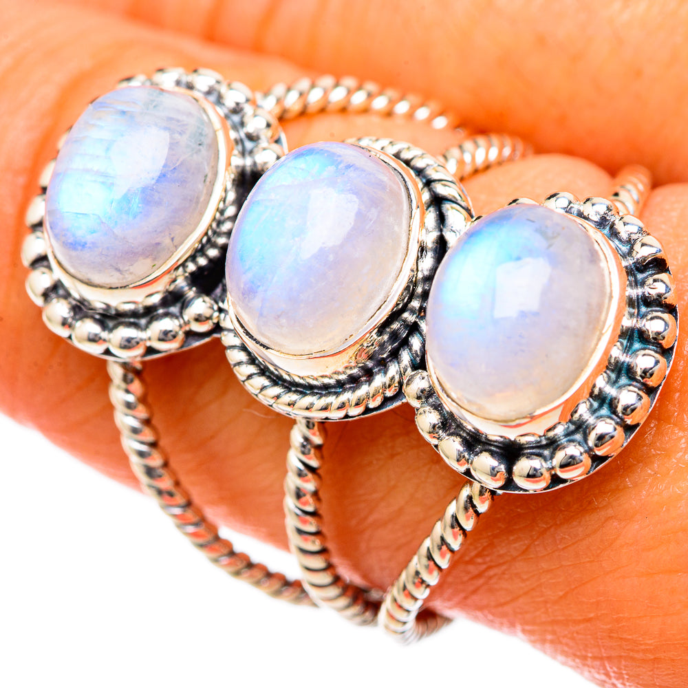 Rainbow Moonstone Rings handcrafted by Anasilvercos - RING104613
