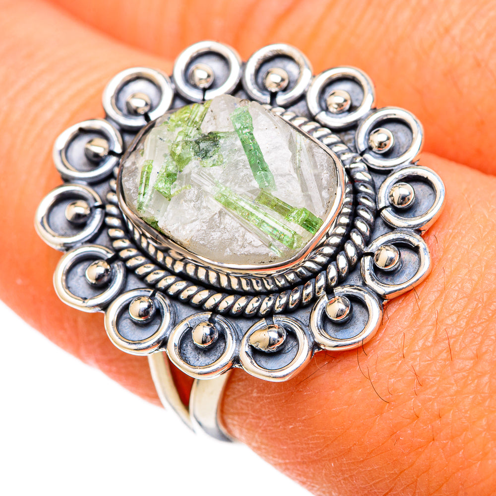 Green Tourmaline In Quartz Rings handcrafted by Anasilvercos - RING104632