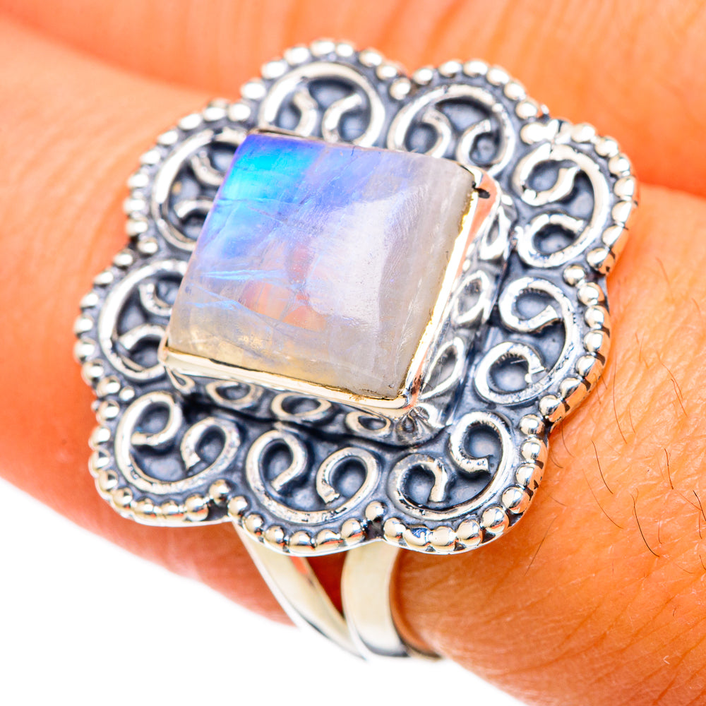Rainbow Moonstone Rings handcrafted by Anasilvercos - RING104651