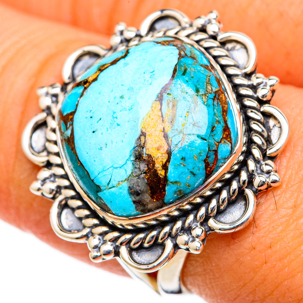 Blue Copper Composite Turquoise Rings handcrafted by Anasilvercos - RING104659
