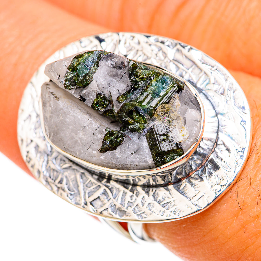 Green Tourmaline In Quartz Rings handcrafted by Anasilvercos - RING104661