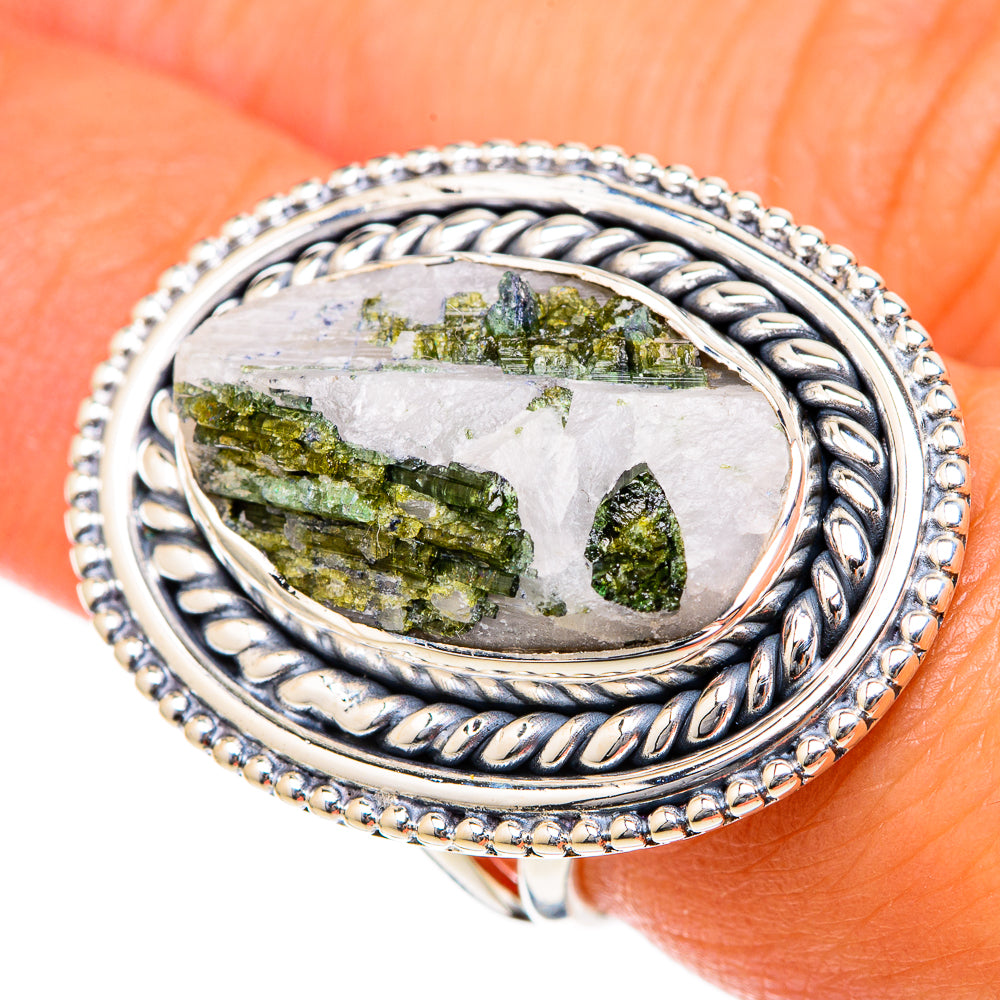 Green Tourmaline In Quartz Rings handcrafted by Anasilvercos - RING104691
