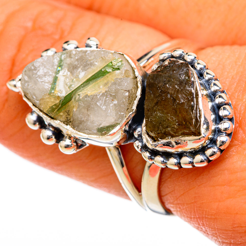Green Tourmaline In Quartz Rings handcrafted by Anasilvercos - RING104716