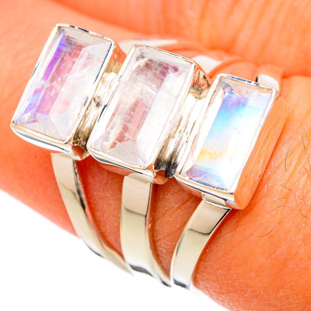 Rainbow Moonstone Rings handcrafted by Anasilvercos - RING104750