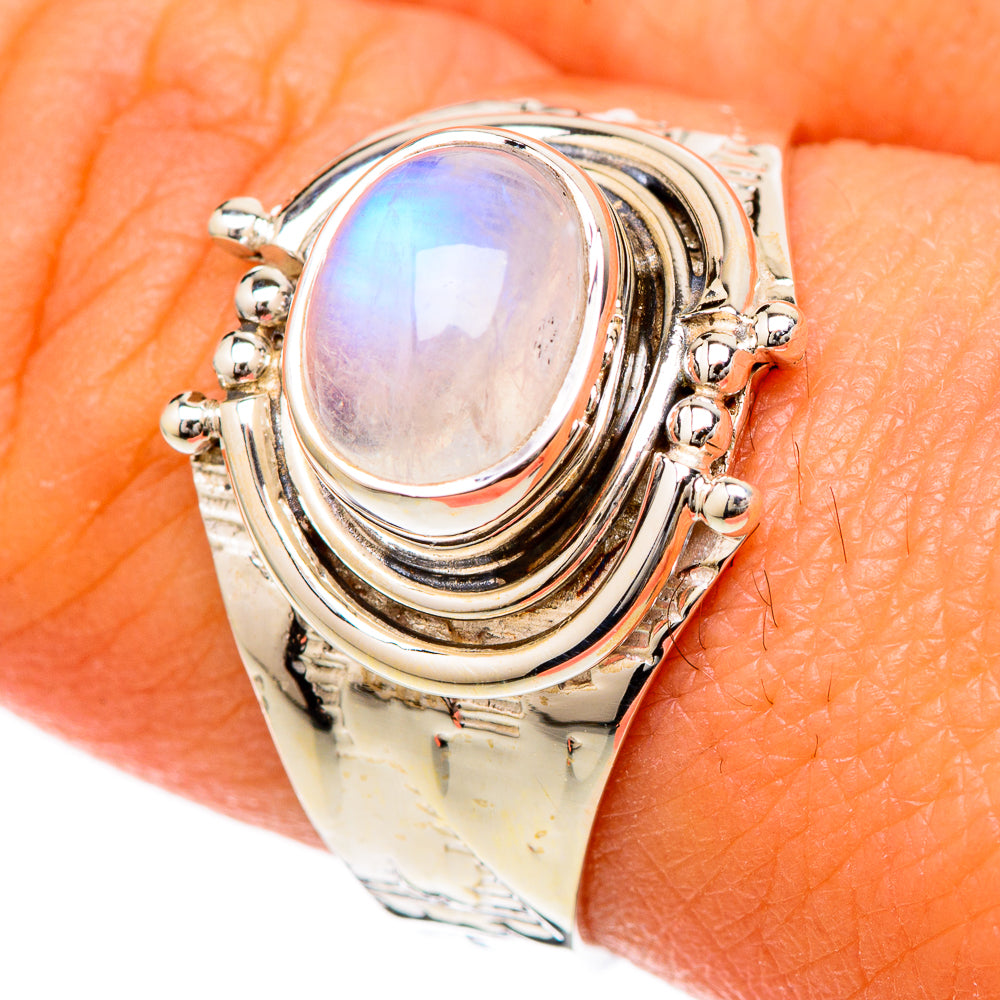 Rainbow Moonstone Rings handcrafted by Anasilvercos - RING104791
