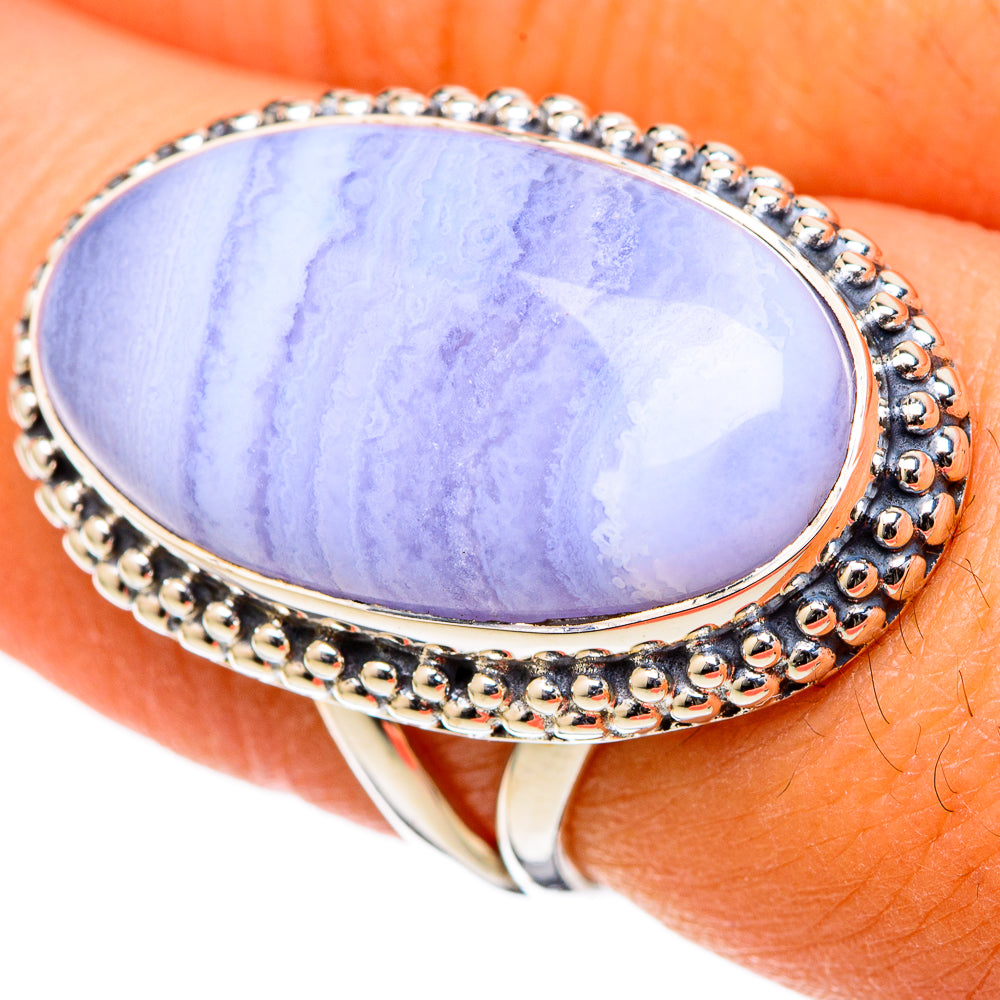 Blue Lace Agate Rings handcrafted by Anasilvercos - RING105041