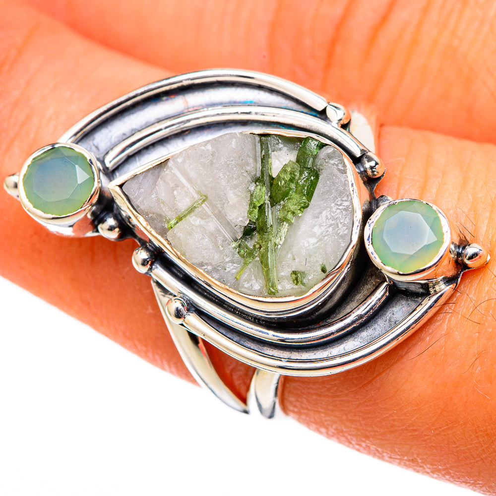 Green Tourmaline In Quartz Rings handcrafted by Anasilvercos - RING105058