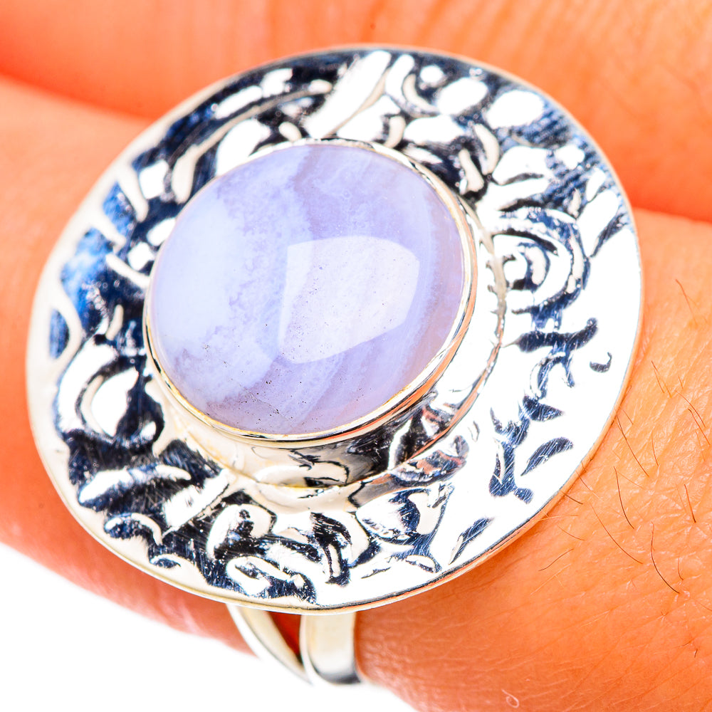 Blue Lace Agate Rings handcrafted by Anasilvercos - RING105112