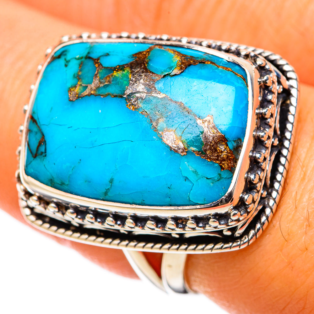 Blue Copper Composite Turquoise Rings handcrafted by Anasilvercos - RING105124