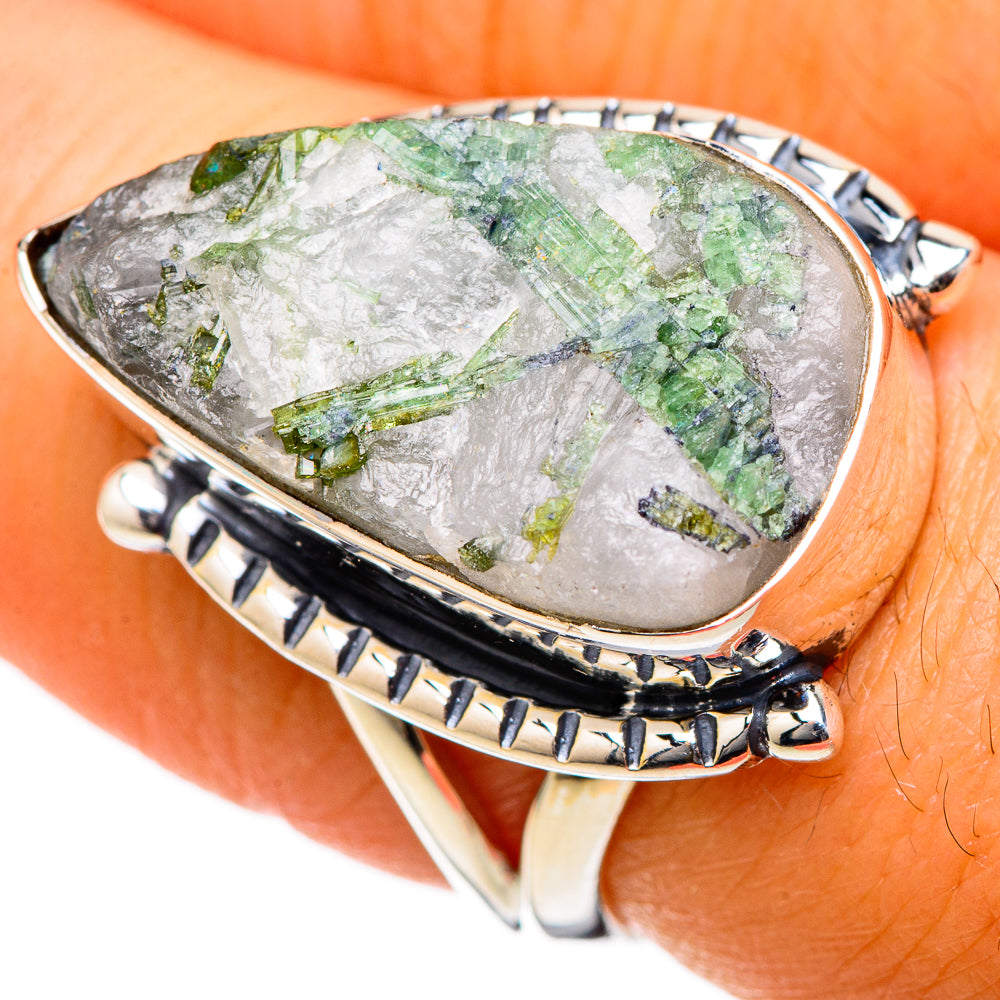 Green Tourmaline In Quartz Rings handcrafted by Anasilvercos - RING105180