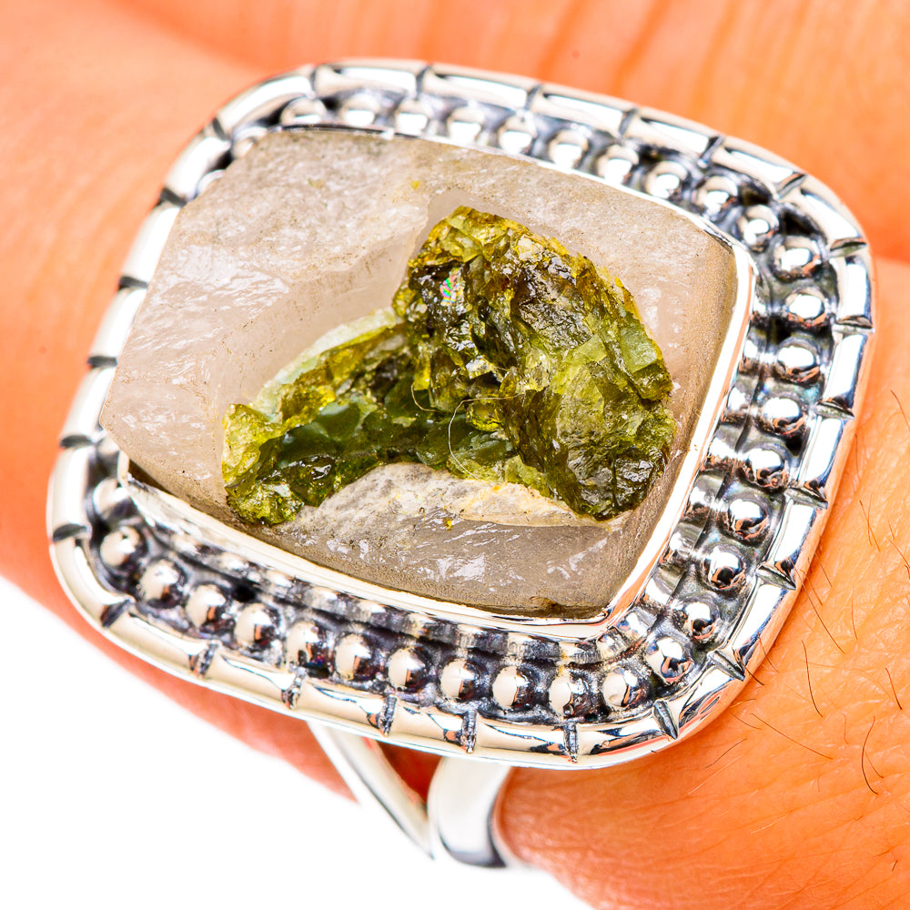 Green Tourmaline In Quartz Rings handcrafted by Anasilvercos - RING105224