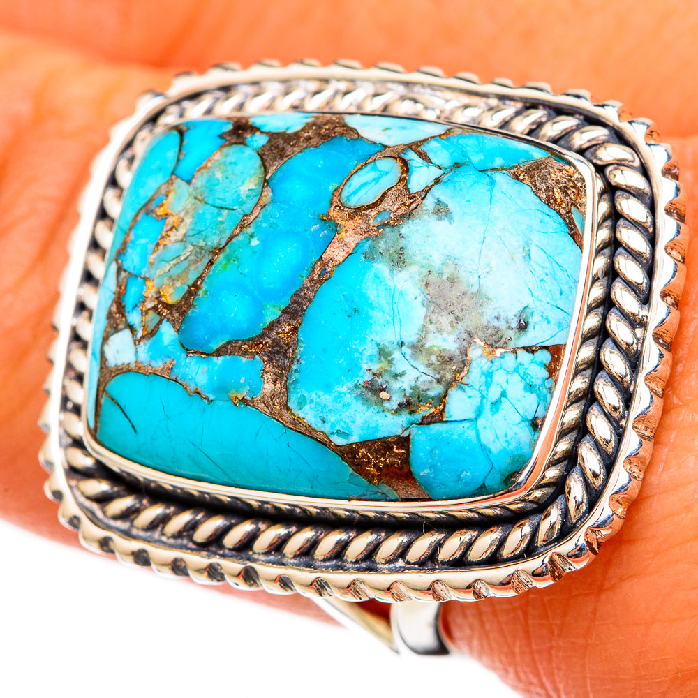 Blue Copper Composite Turquoise Rings handcrafted by Anasilvercos - RING105275