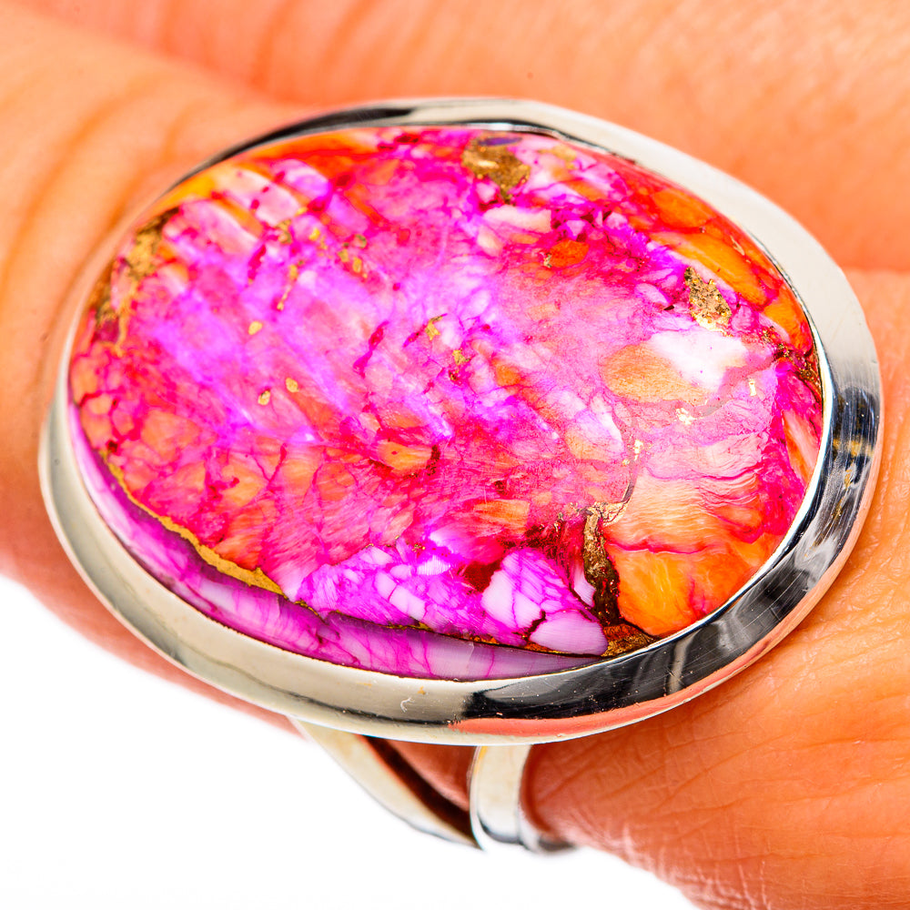 Kingman Pink Dahlia Turquoise Rings handcrafted by Anasilvercos - RING105296