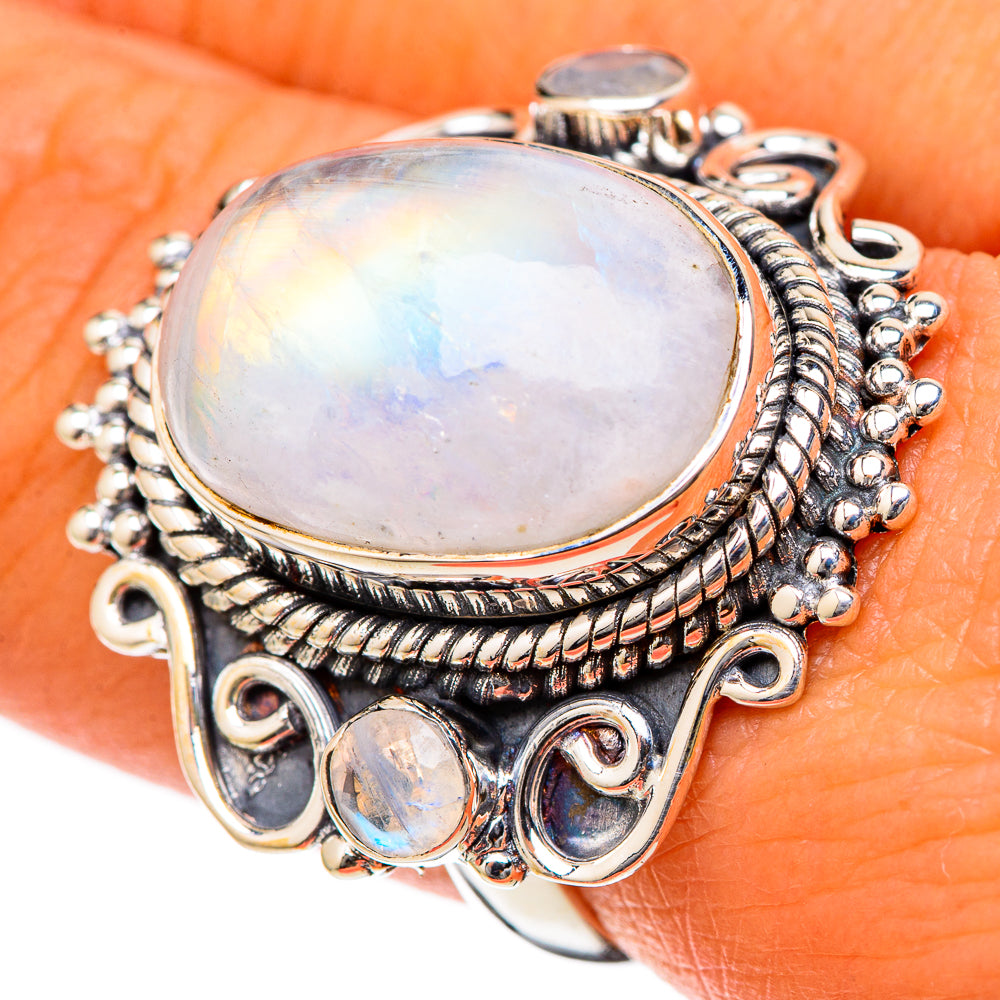 Rainbow Moonstone Rings handcrafted by Anasilvercos - RING105303