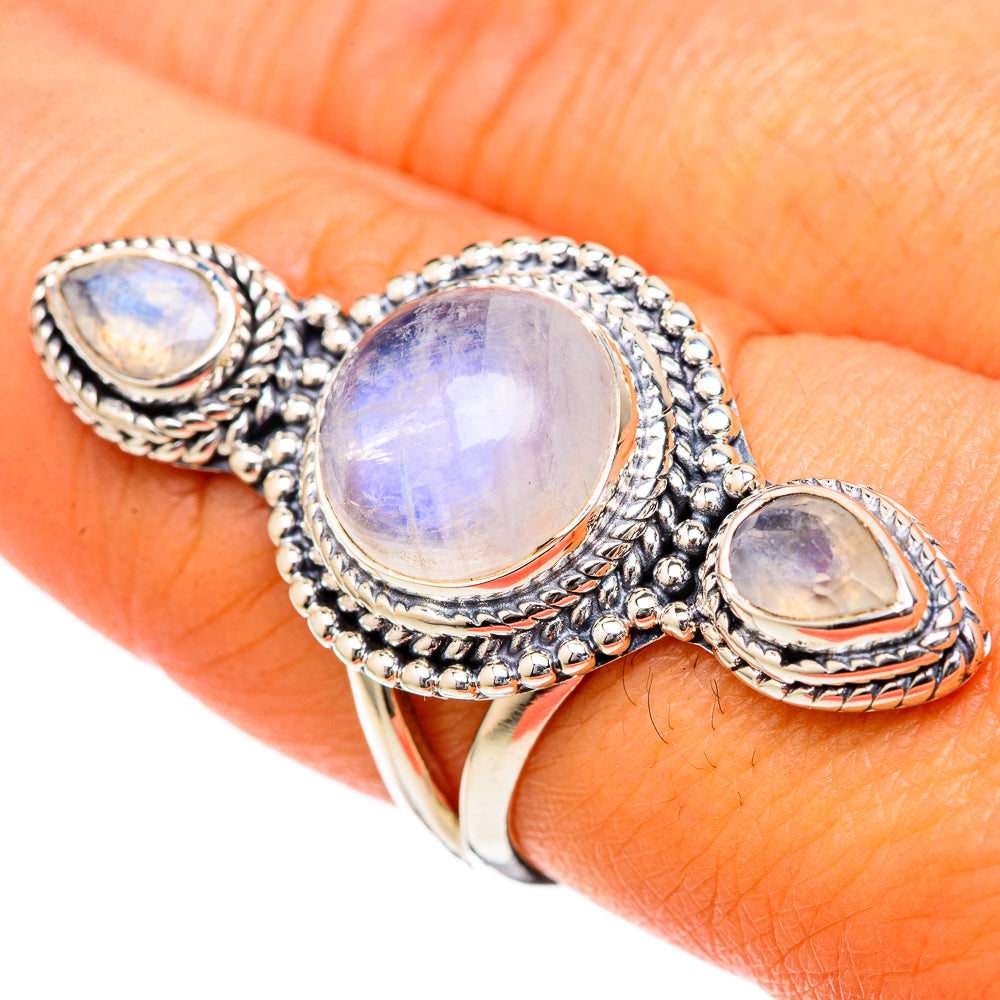 Rainbow Moonstone Rings handcrafted by Anasilvercos - RING105305
