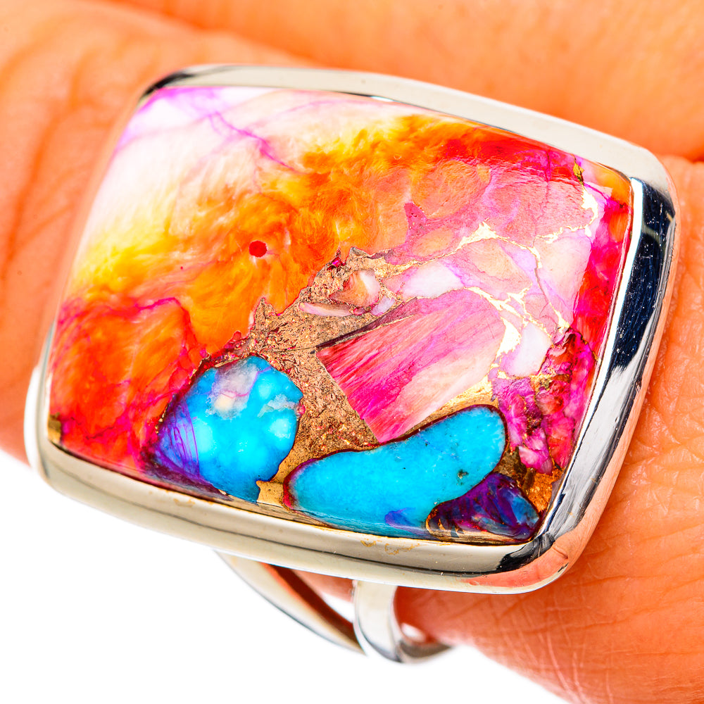 Kingman Pink Dahlia Turquoise Rings handcrafted by Anasilvercos - RING105306