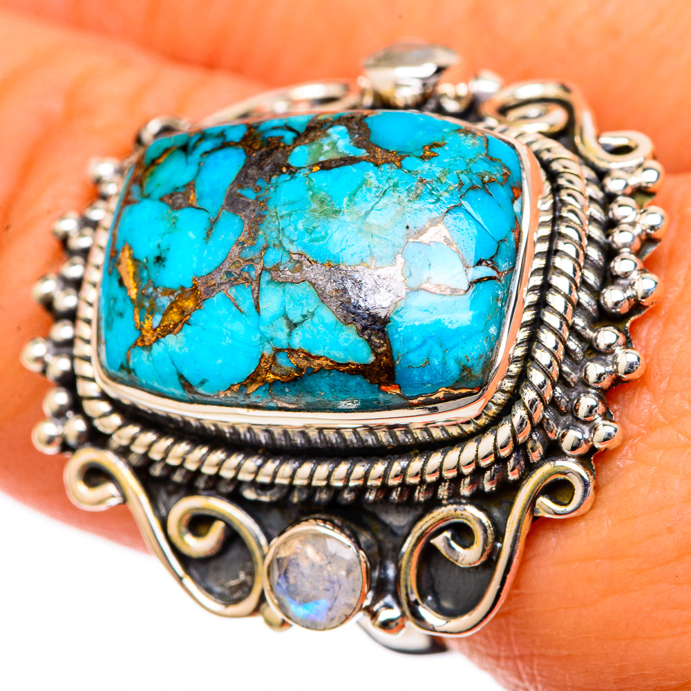 Blue Copper Composite Turquoise Rings handcrafted by Anasilvercos - RING105313