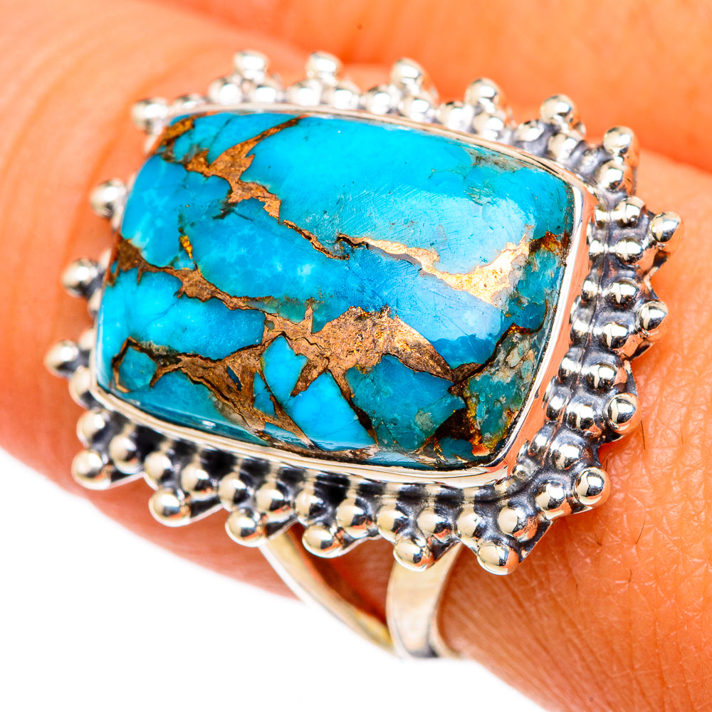 Blue Copper Composite Turquoise Rings handcrafted by Anasilvercos - RING105436