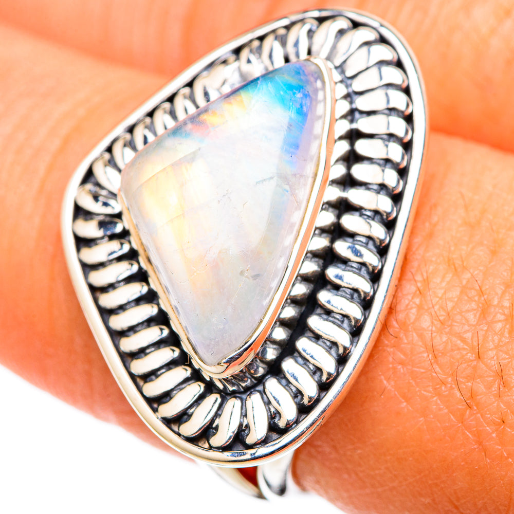Rainbow Moonstone Rings handcrafted by Anasilvercos - RING105508
